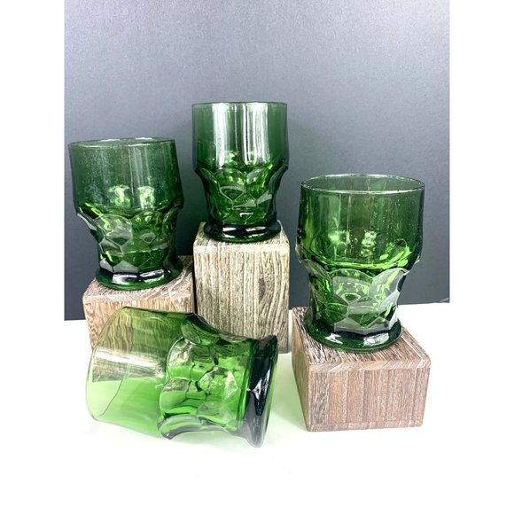 Vintage Mid Century Green Georgian Honey Comb Rocks Glasses - Picture 4 of 6